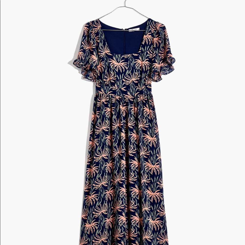 Madewell Ruffle-Sleeve Midi Dress in Oasis Palms, NWT size large